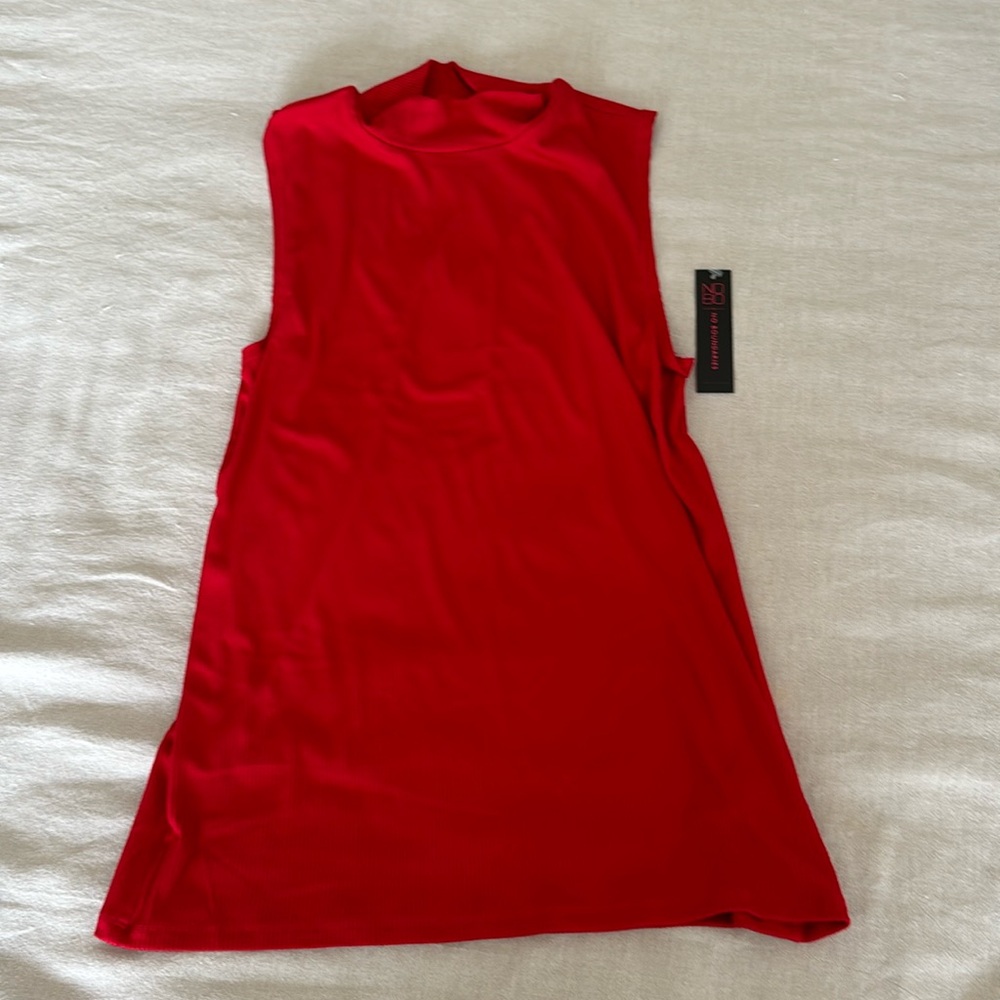 Red mock neck ribbed sleeveless top